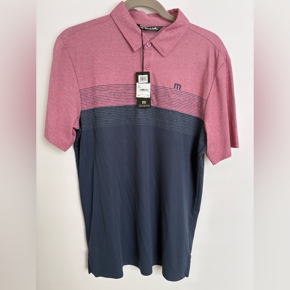 Travis Mathew Pink and Navy Polo Shirt
